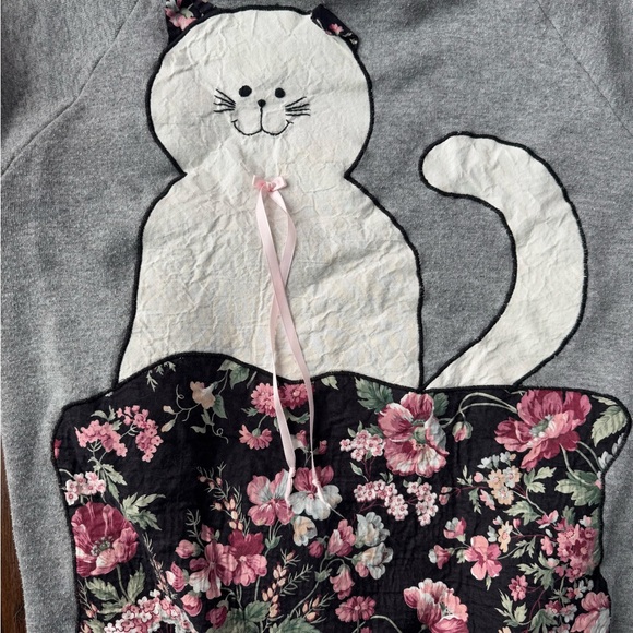 Vintage Jerzees Gray Cat Crewneck Sweater Size L - Picture 10 of 11